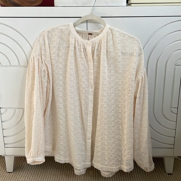 Free People MADDISON EYELET BLOUSE IN IVORY - Picture 3 of 3